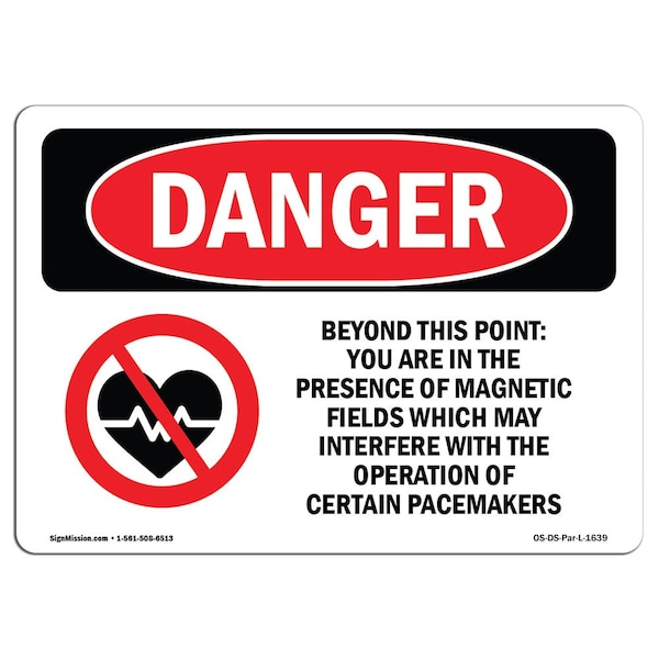Safety Sign, OSHA Danger, 3.5" Height, Beyond This Point Magnetic Fields, Landscape, 10PK